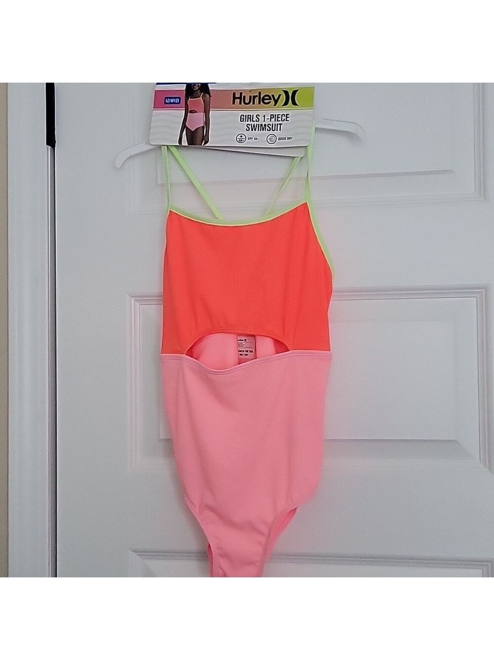 Hurley Girls Ribbed One-Piece Swimsuit Pink Flamingo Size M 7/8